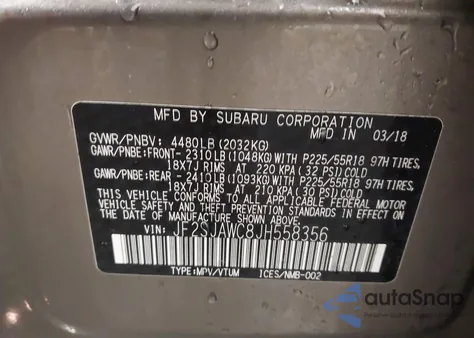 2018 Subaru Forester 2.5I Touring from USA, damaged, VIN JF2SJAWC8JH558356